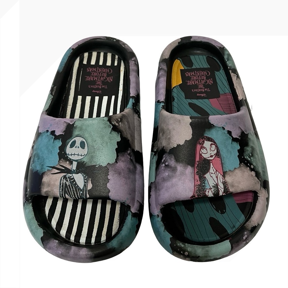 Disney Nightmare Before Christmas Ground Up Jack & Sally Slide Sandals Womens 6